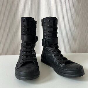 Ann Demeulemeester High Top Buckle Leather Sneakers